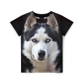 Детская футболка 3D с принтом Хаски в Санкт-Петербурге, 100% гипоаллергенный полиэфир | прямой крой, круглый вырез горловины, длина до линии бедер, чуть спущенное плечо, ткань немного тянется | бандит | животное | порода | собака | хаски | хаски бандит