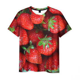 Мужская футболка 3D с принтом Клубничная в Санкт-Петербурге, 100% полиэфир | прямой крой, круглый вырез горловины, длина до линии бедер | strawberry | vegan | vegetarian | веган | вегетарианство | йога | клубника | фитнес