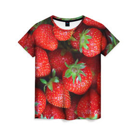 Женская футболка 3D с принтом Клубничная в Санкт-Петербурге, 100% полиэфир ( синтетическое хлопкоподобное полотно) | прямой крой, круглый вырез горловины, длина до линии бедер | strawberry | vegan | vegetarian | веган | вегетарианство | йога | клубника | фитнес