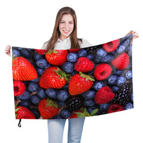 Флаг 3D с принтом Berries в Санкт-Петербурге, 100% полиэстер | плотность ткани — 95 г/м2, размер — 67 х 109 см. Принт наносится с одной стороны | strawberry | vegan | vegetarian | веган | вегетарианство | земляника | йога | клубника | фитнес | черника | ягода