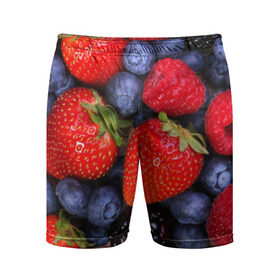 Мужские шорты 3D спортивные с принтом Berries в Санкт-Петербурге,  |  | strawberry | vegan | vegetarian | веган | вегетарианство | земляника | йога | клубника | фитнес | черника | ягода
