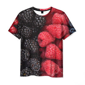 Мужская футболка 3D с принтом Ягодная в Санкт-Петербурге, 100% полиэфир | прямой крой, круглый вырез горловины, длина до линии бедер | strawberry | vegan | vegetarian | будизм | веган | вегетарианство | земляника | йога | клубника | клюква | фитнес | черника | ягода