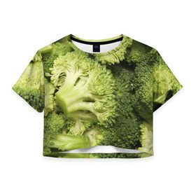 Женская футболка 3D укороченная с принтом Брокколи в Санкт-Петербурге, 100% полиэстер | круглая горловина, длина футболки до линии талии, рукава с отворотами | vegan | vegetarian | брокколи | будизм | веган | вегетарианство | йога | сыроедение | фитнес