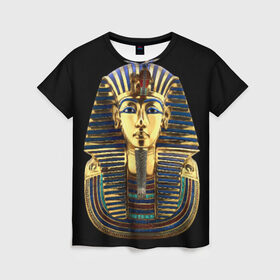 Женская футболка 3D с принтом Фараон Тутанхамон в Санкт-Петербурге, 100% полиэфир ( синтетическое хлопкоподобное полотно) | прямой крой, круглый вырез горловины, длина до линии бедер | египет | тутанхамон | фараон | фараон тутанхамонмаска фараона