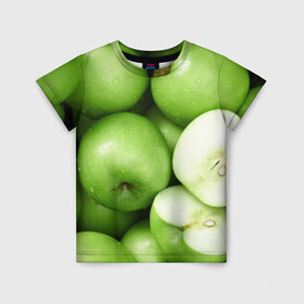 Детская футболка 3D с принтом Яблочная в Санкт-Петербурге, 100% гипоаллергенный полиэфир | прямой крой, круглый вырез горловины, длина до линии бедер, чуть спущенное плечо, ткань немного тянется | вегетарианство | яблоко