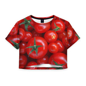 Женская футболка 3D укороченная с принтом Томатная в Санкт-Петербурге, 100% полиэстер | круглая горловина, длина футболки до линии талии, рукава с отворотами | tomato | vegan | vegetarian | будизм | веган | вегетарианство | йога | помидор | сыроедение | томат | фитнес | ягода