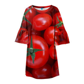 Детское платье 3D с принтом Томатная в Санкт-Петербурге, 100% полиэстер | прямой силуэт, чуть расширенный к низу. Круглая горловина, на рукавах — воланы | tomato | vegan | vegetarian | будизм | веган | вегетарианство | йога | помидор | сыроедение | томат | фитнес | ягода