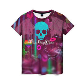 Женская футболка 3D с принтом Three Days Grace 4 в Санкт-Петербурге, 100% полиэфир ( синтетическое хлопкоподобное полотно) | прямой крой, круглый вырез горловины, длина до линии бедер | three days grace