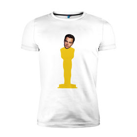 Мужская футболка премиум с принтом Oscar Dicaprio в Санкт-Петербурге, 92% хлопок, 8% лайкра | приталенный силуэт, круглый вырез ворота, длина до линии бедра, короткий рукав | dicaprio | leo | oscar | дикаприо | леонардо | оскар
