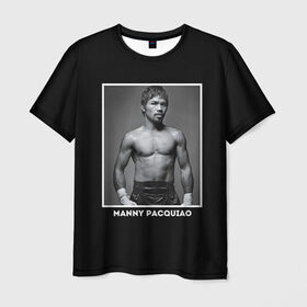 Мужская футболка 3D с принтом Мэнни Пакьяо чб в Санкт-Петербурге, 100% полиэфир | прямой крой, круглый вырез горловины, длина до линии бедер | boxing | бокс | боксер | мэнни | мэнни пакьяо | пакьяо | спорт | чемпион мира