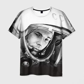 Мужская футболка 3D с принтом Гагарин 1 в Санкт-Петербурге, 100% полиэфир | прямой крой, круглый вырез горловины, длина до линии бедер | гагарин | космос | космос наш | поехали | ретро | ссср | юрий гагарин