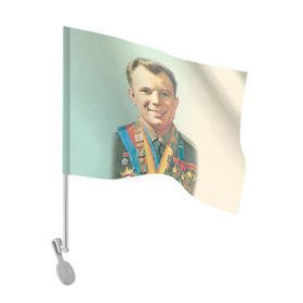 Флаг для автомобиля с принтом Гагарин 2 в Санкт-Петербурге, 100% полиэстер | Размер: 30*21 см | гагарин | космос | космос наш | поехали | ретро | ссср | юрий гагарин