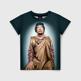 Детская футболка 3D с принтом Каддафи 1 в Санкт-Петербурге, 100% гипоаллергенный полиэфир | прямой крой, круглый вырез горловины, длина до линии бедер, чуть спущенное плечо, ткань немного тянется | каддафи | муаммар каддафи | революция