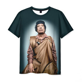 Мужская футболка 3D с принтом Каддафи 1 в Санкт-Петербурге, 100% полиэфир | прямой крой, круглый вырез горловины, длина до линии бедер | Тематика изображения на принте: каддафи | муаммар каддафи | революция