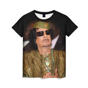 Женская футболка 3D с принтом Каддафи 3 в Санкт-Петербурге, 100% полиэфир ( синтетическое хлопкоподобное полотно) | прямой крой, круглый вырез горловины, длина до линии бедер | каддафи | муаммар каддафи | революция