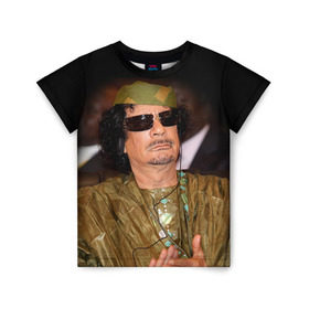 Детская футболка 3D с принтом Каддафи 3 в Санкт-Петербурге, 100% гипоаллергенный полиэфир | прямой крой, круглый вырез горловины, длина до линии бедер, чуть спущенное плечо, ткань немного тянется | Тематика изображения на принте: каддафи | муаммар каддафи | революция