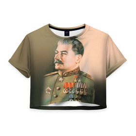 Женская футболка 3D укороченная с принтом Сталин 1 в Санкт-Петербурге, 100% полиэстер | круглая горловина, длина футболки до линии талии, рукава с отворотами | знаменитости | иосиф сталин | ретро | ссср