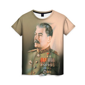 Женская футболка 3D с принтом Сталин 1 в Санкт-Петербурге, 100% полиэфир ( синтетическое хлопкоподобное полотно) | прямой крой, круглый вырез горловины, длина до линии бедер | знаменитости | иосиф сталин | ретро | ссср
