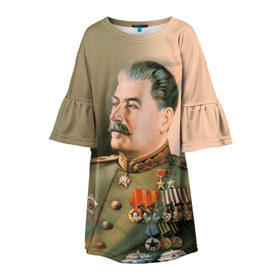 Детское платье 3D с принтом Сталин 1 в Санкт-Петербурге, 100% полиэстер | прямой силуэт, чуть расширенный к низу. Круглая горловина, на рукавах — воланы | Тематика изображения на принте: знаменитости | иосиф сталин | ретро | ссср