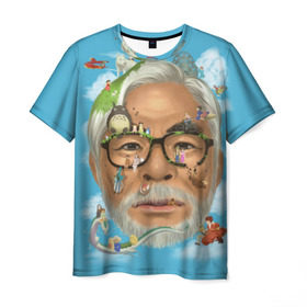 Мужская футболка 3D с принтом Хаяо Миядзаки в Санкт-Петербурге, 100% полиэфир | прямой крой, круглый вырез горловины, длина до линии бедер | Тематика изображения на принте: hayao miyazaki | поньо | тоторо | унесенные