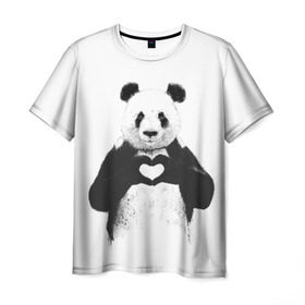 Мужская футболка 3D с принтом Панда Love в Санкт-Петербурге, 100% полиэфир | прямой крой, круглый вырез горловины, длина до линии бедер | Тематика изображения на принте: панда