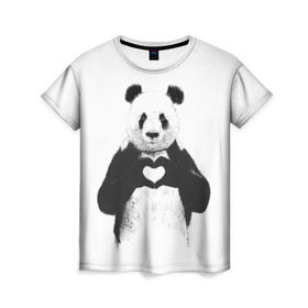 Женская футболка 3D с принтом Панда Love в Санкт-Петербурге, 100% полиэфир ( синтетическое хлопкоподобное полотно) | прямой крой, круглый вырез горловины, длина до линии бедер | панда
