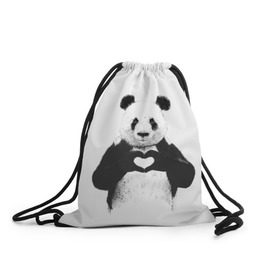 Рюкзак-мешок 3D с принтом Панда Love в Санкт-Петербурге, 100% полиэстер | плотность ткани — 200 г/м2, размер — 35 х 45 см; лямки — толстые шнурки, застежка на шнуровке, без карманов и подкладки | панда