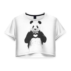 Женская футболка 3D укороченная с принтом Панда Love в Санкт-Петербурге, 100% полиэстер | круглая горловина, длина футболки до линии талии, рукава с отворотами | панда
