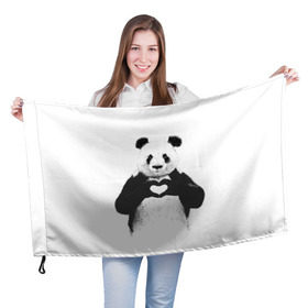 Флаг 3D с принтом Панда Love в Санкт-Петербурге, 100% полиэстер | плотность ткани — 95 г/м2, размер — 67 х 109 см. Принт наносится с одной стороны | панда
