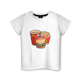 Детская футболка хлопок с принтом Фастфуд в Санкт-Петербурге, 100% хлопок | круглый вырез горловины, полуприлегающий силуэт, длина до линии бедер | Тематика изображения на принте: бургер | макдак | фри