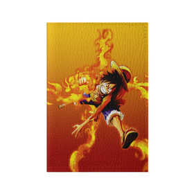 Обложка для паспорта матовая кожа с принтом Луффи из One Piece в Санкт-Петербурге, натуральная матовая кожа | размер 19,3 х 13,7 см; прозрачные пластиковые крепления | Тематика изображения на принте: fire | luffi | огонь