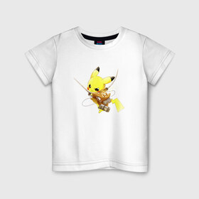 Детская футболка хлопок с принтом Attack on Titan - Pikachu в Санкт-Петербурге, 100% хлопок | круглый вырез горловины, полуприлегающий силуэт, длина до линии бедер | 