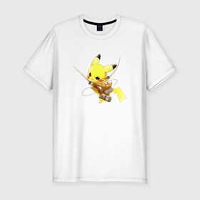 Мужская футболка премиум с принтом Attack on Titan - Pikachu в Санкт-Петербурге, 92% хлопок, 8% лайкра | приталенный силуэт, круглый вырез ворота, длина до линии бедра, короткий рукав | 