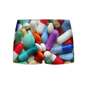 Мужские трусы 3D с принтом Pills в Санкт-Петербурге, 50% хлопок, 50% полиэстер | классическая посадка, на поясе мягкая тканевая резинка | Тематика изображения на принте: пилюли | флу