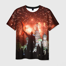 Мужская футболка 3D с принтом Салют на Красной площади в Санкт-Петербурге, 100% полиэфир | прямой крой, круглый вырез горловины, длина до линии бедер | красная площади | покровский | салют | собор | солдат