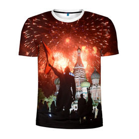 Мужская футболка 3D спортивная с принтом Салют на Красной площади в Санкт-Петербурге, 100% полиэстер с улучшенными характеристиками | приталенный силуэт, круглая горловина, широкие плечи, сужается к линии бедра | красная площади | покровский | салют | собор | солдат