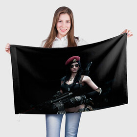 Флаг 3D с принтом Девушка воин в Санкт-Петербурге, 100% полиэстер | плотность ткани — 95 г/м2, размер — 67 х 109 см. Принт наносится с одной стороны | бирет | девушка воин | камуфляж | оружие | очки