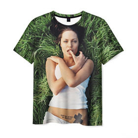 Мужская футболка 3D с принтом Джоли Анджелина в Санкт-Петербурге, 100% полиэфир | прямой крой, круглый вырез горловины, длина до линии бедер | анджелина | девушка | джоли | лежит | тату