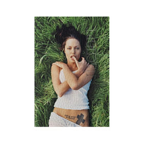 Обложка для паспорта матовая кожа с принтом Джоли Анджелина в Санкт-Петербурге, натуральная матовая кожа | размер 19,3 х 13,7 см; прозрачные пластиковые крепления | анджелина | девушка | джоли | лежит | тату