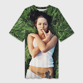 Платье-футболка 3D с принтом Джоли Анджелина в Санкт-Петербурге,  |  | анджелина | девушка | джоли | лежит | тату