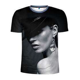 Мужская футболка 3D спортивная с принтом Девушка в шляпе в Санкт-Петербурге, 100% полиэстер с улучшенными характеристиками | приталенный силуэт, круглая горловина, широкие плечи, сужается к линии бедра | бриллиант | девушка | красивая | серьга | шляпа
