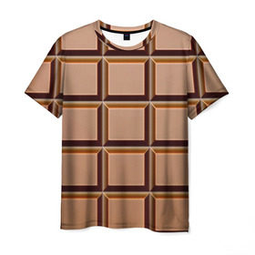 Мужская футболка 3D с принтом Шоколад в Санкт-Петербурге, 100% полиэфир | прямой крой, круглый вырез горловины, длина до линии бедер | еда | коричневый | плитка | прикольные | шоколад