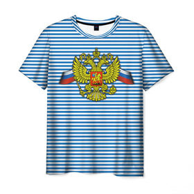 Мужская футболка 3D с принтом Герб РФ в Санкт-Петербурге, 100% полиэфир | прямой крой, круглый вырез горловины, длина до линии бедер | армия | войска | вооруженные силы | герб | россия | символ россии | тельник | тельняшка | флаг