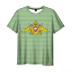 Мужская футболка 3D с принтом Погранвойска в Санкт-Петербурге, 100% полиэфир | прямой крой, круглый вырез горловины, длина до линии бедер | армия | войска | вооруженные силы | пограничные войска | тельник | тельняшка
