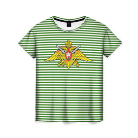 Женская футболка 3D с принтом Погранвойска в Санкт-Петербурге, 100% полиэфир ( синтетическое хлопкоподобное полотно) | прямой крой, круглый вырез горловины, длина до линии бедер | армия | войска | вооруженные силы | пограничные войска | тельник | тельняшка