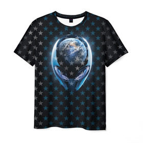 Мужская футболка 3D с принтом Alien в Санкт-Петербурге, 100% полиэфир | прямой крой, круглый вырез горловины, длина до линии бедер | alien | гуманоид | звезды | инопланетянин | космос