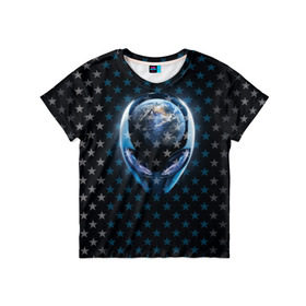 Детская футболка 3D с принтом Alien в Санкт-Петербурге, 100% гипоаллергенный полиэфир | прямой крой, круглый вырез горловины, длина до линии бедер, чуть спущенное плечо, ткань немного тянется | alien | гуманоид | звезды | инопланетянин | космос
