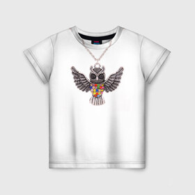 Детская футболка 3D с принтом Золотая сова в Санкт-Петербурге, 100% гипоаллергенный полиэфир | прямой крой, круглый вырез горловины, длина до линии бедер, чуть спущенное плечо, ткань немного тянется | Тематика изображения на принте: крылья | сова
