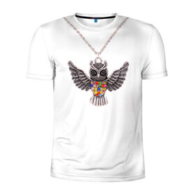 Мужская футболка 3D спортивная с принтом Золотая сова в Санкт-Петербурге, 100% полиэстер с улучшенными характеристиками | приталенный силуэт, круглая горловина, широкие плечи, сужается к линии бедра | крылья | сова