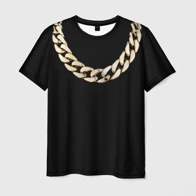 Мужская футболка 3D с принтом Золотая цепь в Санкт-Петербурге, 100% полиэфир | прямой крой, круглый вырез горловины, длина до линии бедер | драгоценность | золотая цепь | золото | украшение | фон | черный